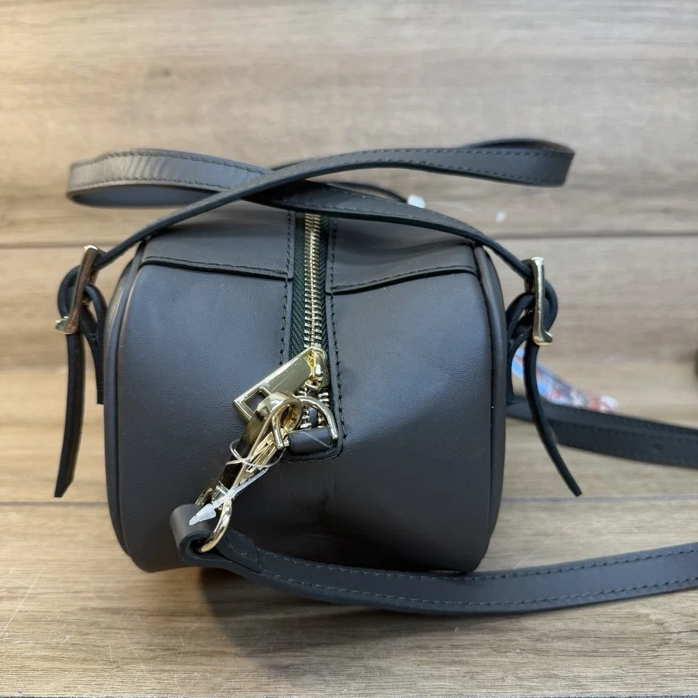Isadora Italian Leather Belted East West Convertible Satchel Bag Olive Green NWT